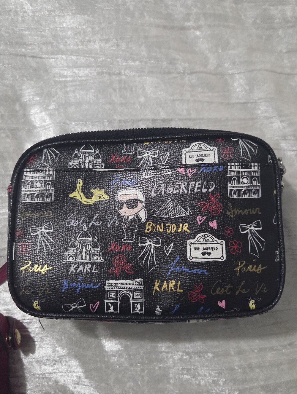 Karl Lagerfeld Black Graffiti Crossbody with Multicolor Sketches